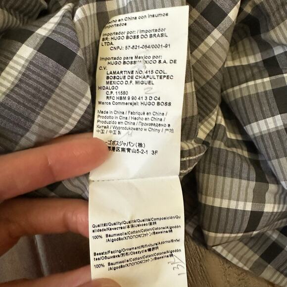 HUGO BOSS Shirt Gray Plaid Slim Fit Button Up Cotton Work Retro NWT - Picture 7 of 9